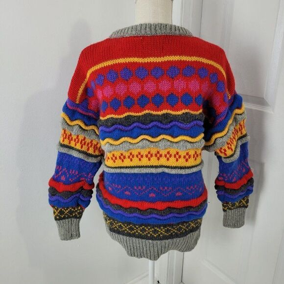 Vintage Wool Sweater Womens Large Striped Knitted By Hand Cosby Crescendo 90s - Picture 9 of 16